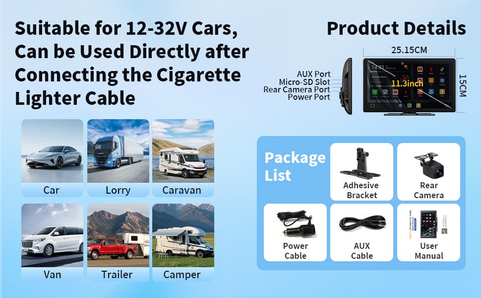 Instalare plug-and-play, priză 12V